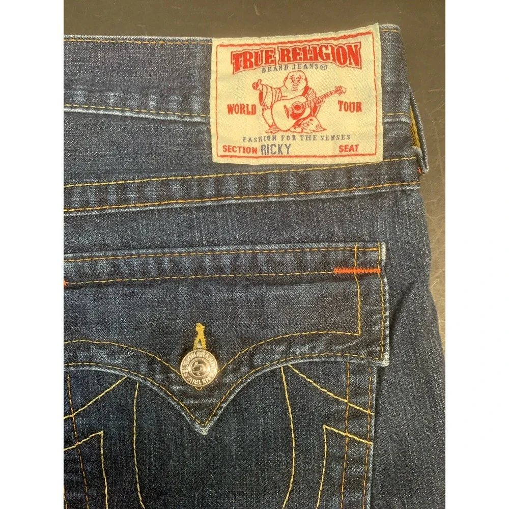 True Religion Ricky Relax Straight Flap Jean Mens 40x31 Dark Wash 100% Cotton